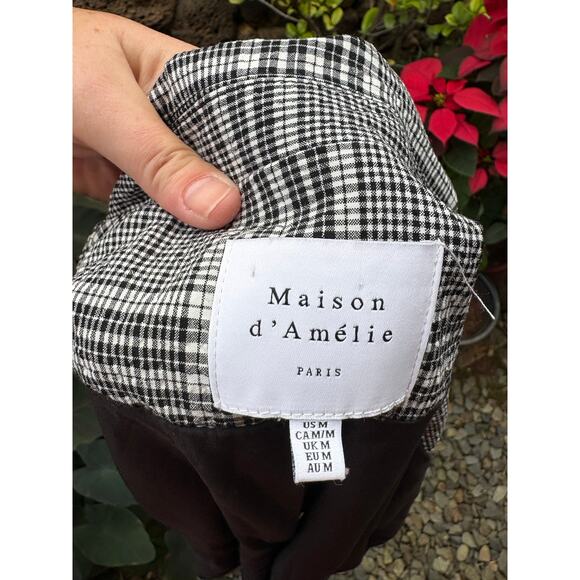 Maison d'Amelie Black White Plaid Double Breasted Notched Hem Blazer - M - Picture 11 of 13